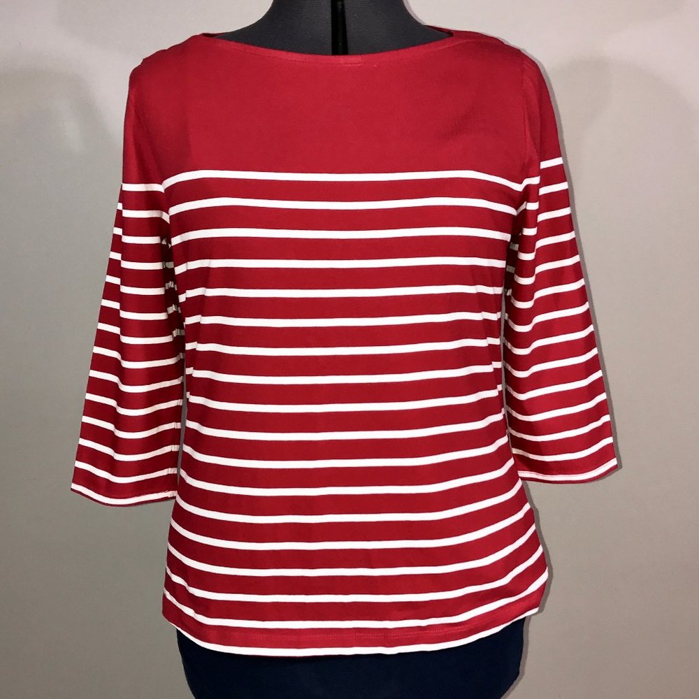 Red & White Striped 3/4 Sleeve Top